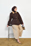 Women's Contrast Collar Waist-Fitted Lined Jacket Brown - 3