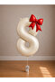 -8- Age Beige Number Red Bow Foil Balloon Set