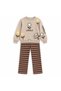 Girl's Lovely Lettered Floral Printed Sweatshirt and Striped Pants Set