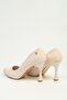 Women's Cream Satin Textured Pointed Toe Thin Heeled Stiletto Shoes Pc-56069 - 3