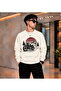 Men's Retro Motorcycle and Mountain Themed Printed Crew Neck Casual Regular Fit Sweatshirt