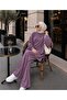 Women's Ribbed Detailed Side-Tie Long Tunic and Wide-Leg Pants Two-Piece Hijab Set - 2