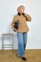 Women's Contrast Collar Waist-Fitted Lined Jacket Camel - 3