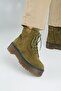 Hera Women's Genuine Leather Lace-Up Inner Zipper Khaki Boots - 4