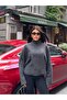 Women's Anthracite Turtleneck Oversize Bat Sleeve Sweater - 4