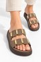 Women's Stylish, Double-Strapped, Gold Detailed Casual Slippers - 2