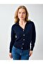 Navy Blue Shirt Collar Button Detailed Knitwear Cardigan - 5