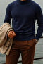 Men's High-Neck Casual Navy Blue Knit Sweater - 5
