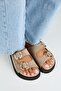 Machavel Women's Leather Genuine Leather Double Buckle Mink Slippers