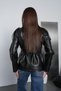 Women's Black Belted Double-Breasted Stand Collar Lined Faux Leather Short Trench Coat Jacket - 6