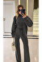 Anthracite Turtleneck Buttoned 3-Piece Knitwear Set - 1430 - 2
