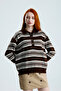 Striped Polo Collar Knit Sweater - 2
