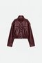 New Season Oversize Stand Collar Epaulettes Burgundy Women's Leather Jacket
