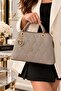 Women's Diamond Patterned Gold Charmed Two-Compartment Stylish Daily Use Bag with Full Lining Women's Crossbody Shoulder Bag - 3