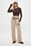 Women's Holt Beige Sweatpants with Elastic Waist and Pockets - 3