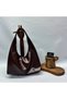 Women's Brown Large Hobo Shoulder Bag Soft Textured Stylish Daily Bag Modern Design Handbag with Large Internal Volume - 2