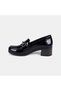 Women's Black Desacomfort Metal Buckle Patent Leather Heeled Loafer - 3
