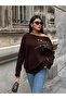 Women's Brown Boat Neck Sweater with Stone Detail