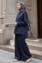 Snap Detail Hooded Navy Blue Scuba Suit - 2