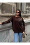 Women's Brown Boat Neck Sweater with Stone Detail - 3