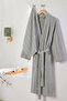 100% Cotton Waffle Pike Bathrobe and Head Towel Set 2-Piece Bath Set Green - White Striped - 4