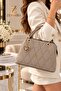 Women's Diamond Patterned Gold Charmed Two-Compartment Stylish Daily Use Bag with Full Lining Women's Crossbody Shoulder Bag - 5