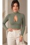 Women's Cagla Color High Collar Window Detailed Shirred Camisole Fabric Crop Blouse - 6