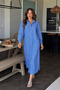 Women's Long Buttoned Blue Striped Shirt Dress - 2