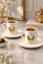 2-Person White Porcelain Coffee Cup Set with Gold Metal Heart Figures 100ml