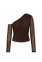 Coffee-Colored Off-Shoulder Tulle Detailed Blouse - 4