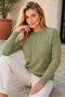 Women's Long Sleeve Crew Neck Leaf Patterned Perforated Elegant Casual Khaki Knitwear Sweater - 2