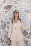 Beige Pleated Detailed Double Button Blazer Suit - 3