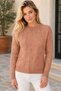 Women's Long Sleeve Crew Neck Leaf Patterned Perforated Elegant Casual Cinnamon Knitwear Sweater - 5
