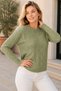 Women's Long Sleeve Crew Neck Leaf Patterned Perforated Elegant Casual Khaki Knitwear Sweater
