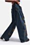 Women's Denim Jeans in Denim Color 1W6-8, Barrel Fit, with Belt and Embroidery Detail, Special Design - 2
