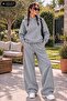 Women's Hooded Wide Leg Two-Piece Tracksuit Set with Kangaroo Pockets Oversize