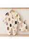 Baby Girl and Boy Unisex Teddy Bear Patterned 100% Cotton Romper with Booties and Hat - 2