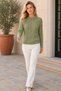 Women's Long Sleeve Crew Neck Leaf Patterned Perforated Elegant Casual Khaki Knitwear Sweater - 6