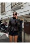 Women's Belted Leather Stand Collar Stylish Casual Oversize Jacket - 2
