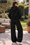 Women's Hooded Wide Leg Two-Piece Tracksuit Set with Kangaroo Pockets Oversize - 2