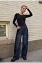 Women's Blue Straight Fit Suede Detailed Special Design Napoleon Denim Jeans - 4