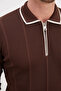 Half-Zip Striped Polo Collar Knit Sweater - 5