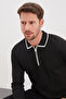 Half-Zip Striped Polo Collar Knit Sweater - 2
