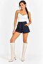 Navy Blue Staple Detailed High Waist Women's Shorts - 4