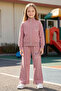 Heart Printed Stand Collar Zippered Girls' 2-Piece Set
