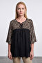Leopard Patterned Tie-Front Capri Sleeve Blouse