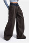 Women's Bitter Brown Super Palazzo Jeans with Belt Detail, Cargo Pocket, Special Design Denim Jean