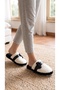 Women's Black Leather Bow Detailed Plush House Slippers 3 cm Byndtmtf01