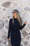 Navy Blue Velvet Glitter Embroidered Tulle Dress - 2