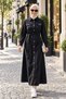Women's Buttoned Beaded Belted Denim Black Dress - 4